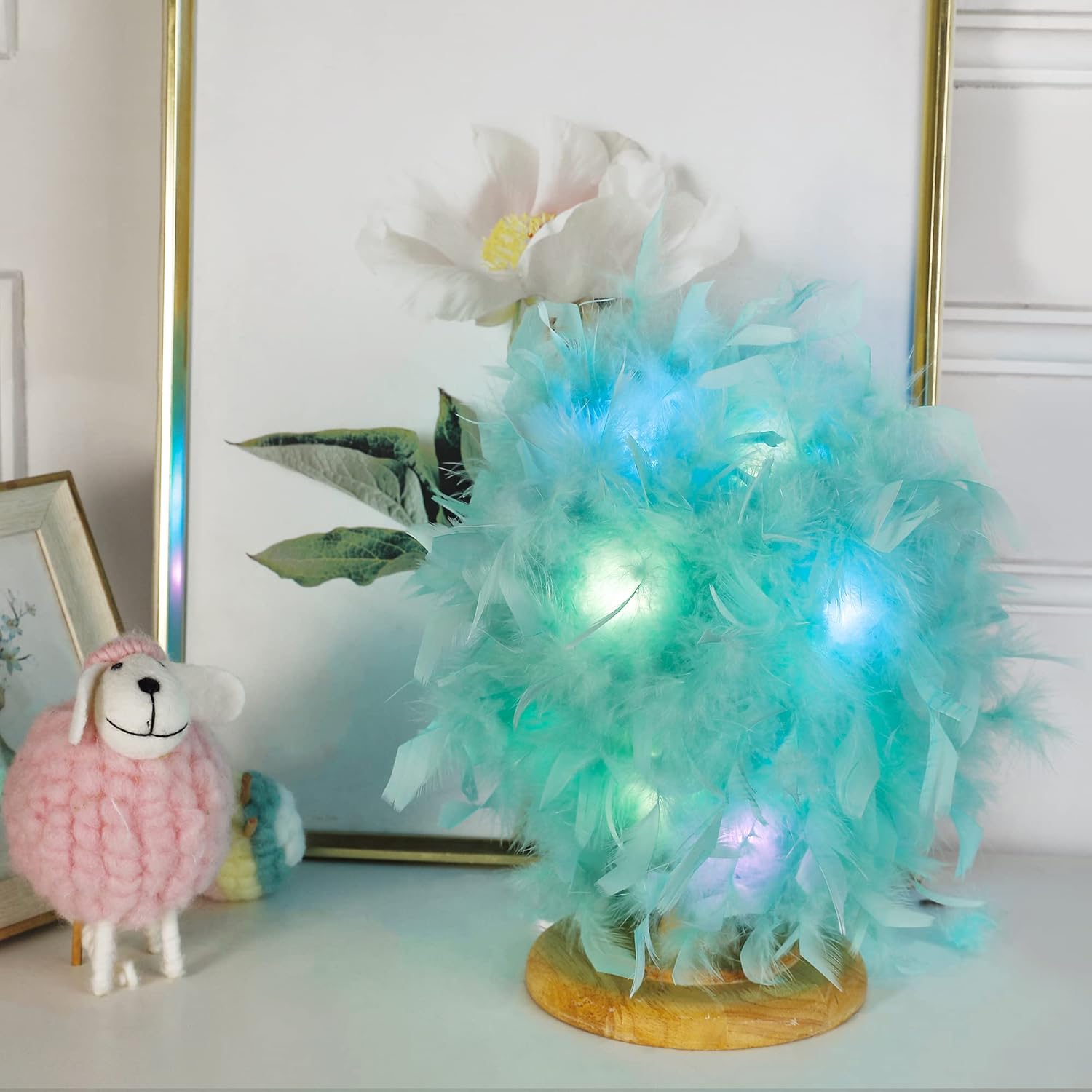 Green Light Up Boa - 2Yards 75g Colorfu 20 LED Feather Boas for Party,Wedding,Halloween Costume,Christmas and Home Decoration (Aquamarine Green) - Image 4