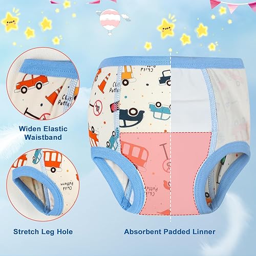 Miniatura 5 de MooMoo Baby 6 paquetes de ropa interior absorbente para entrenamiento para niños pequeños, pantalones de entrenamiento para niños pequeños 2T-9T