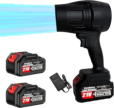 Cordless Leaf Blower, 500000RPM Handheld Electric Leaf Blower with 2 Battery and Charger, Lightweight Small Leaf Blowers for Patio Cleaning,car Blowing Water, Lawn Care, Blowing Leaves and Dust