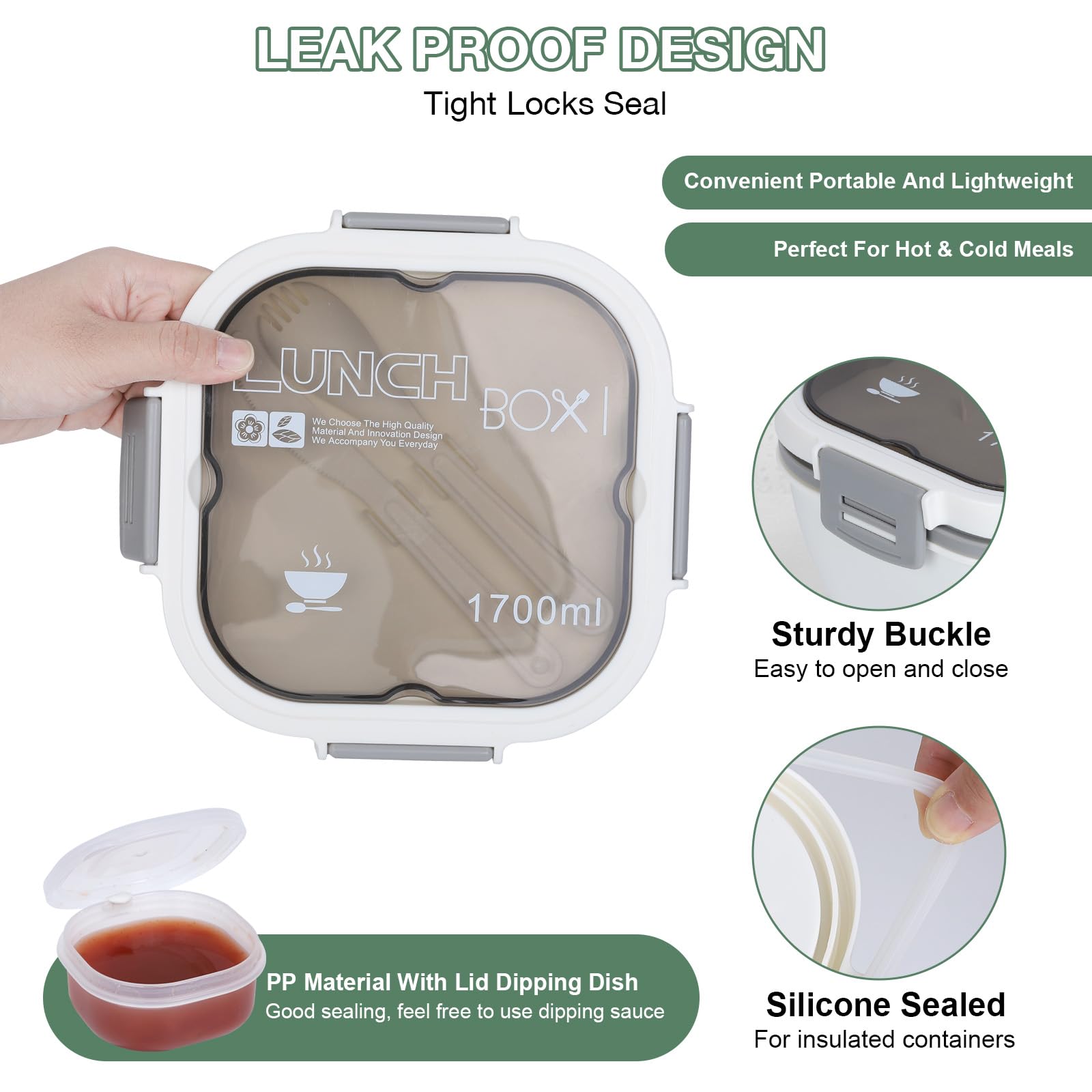 Cozary 1700ml Fiambrera Infantil Compartimentos, Bento Box, Microondable, Lunch Box con Cubiertos para Escuela, Picnic, Oficina, Libre de BPA