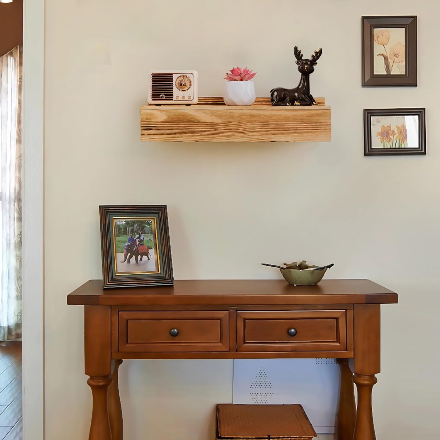 Hidden Gun Storage Shelf-14.4" x 7.7" x 2.75" Rustic Concealment Shelf Concealment Compartment Furniture Hidden Gun Safe Wall Decor for Home Security, Oak Color