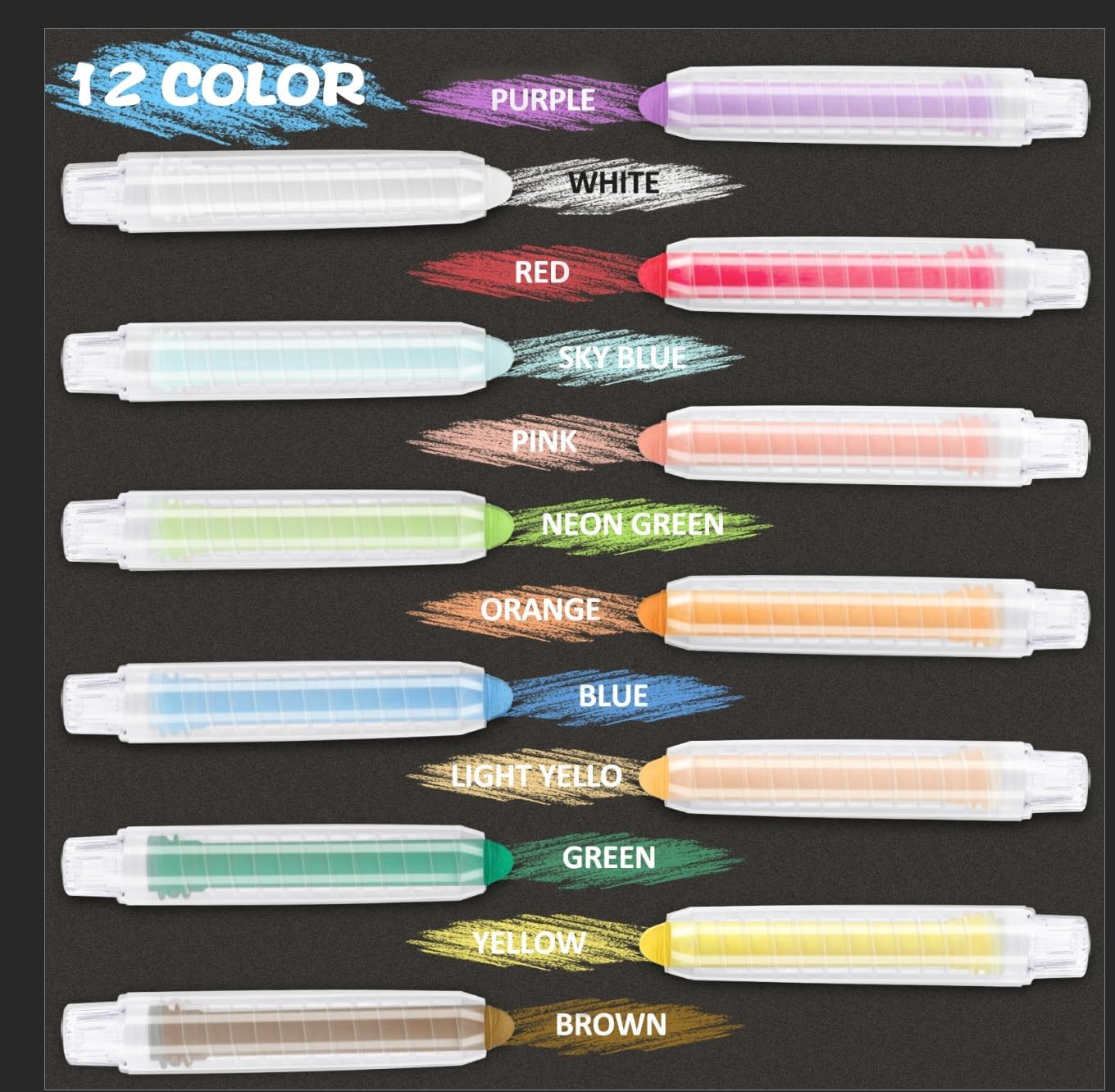 Dustless Chalk for Kids Indoor Chalkboard, 12 Colors Washable Sidewalk Chalk Set with Protective Box, Mess-Free for Drawing on Chalkboards Papers Sidewalks, Perfect for Toddlers Boys Girls Kids