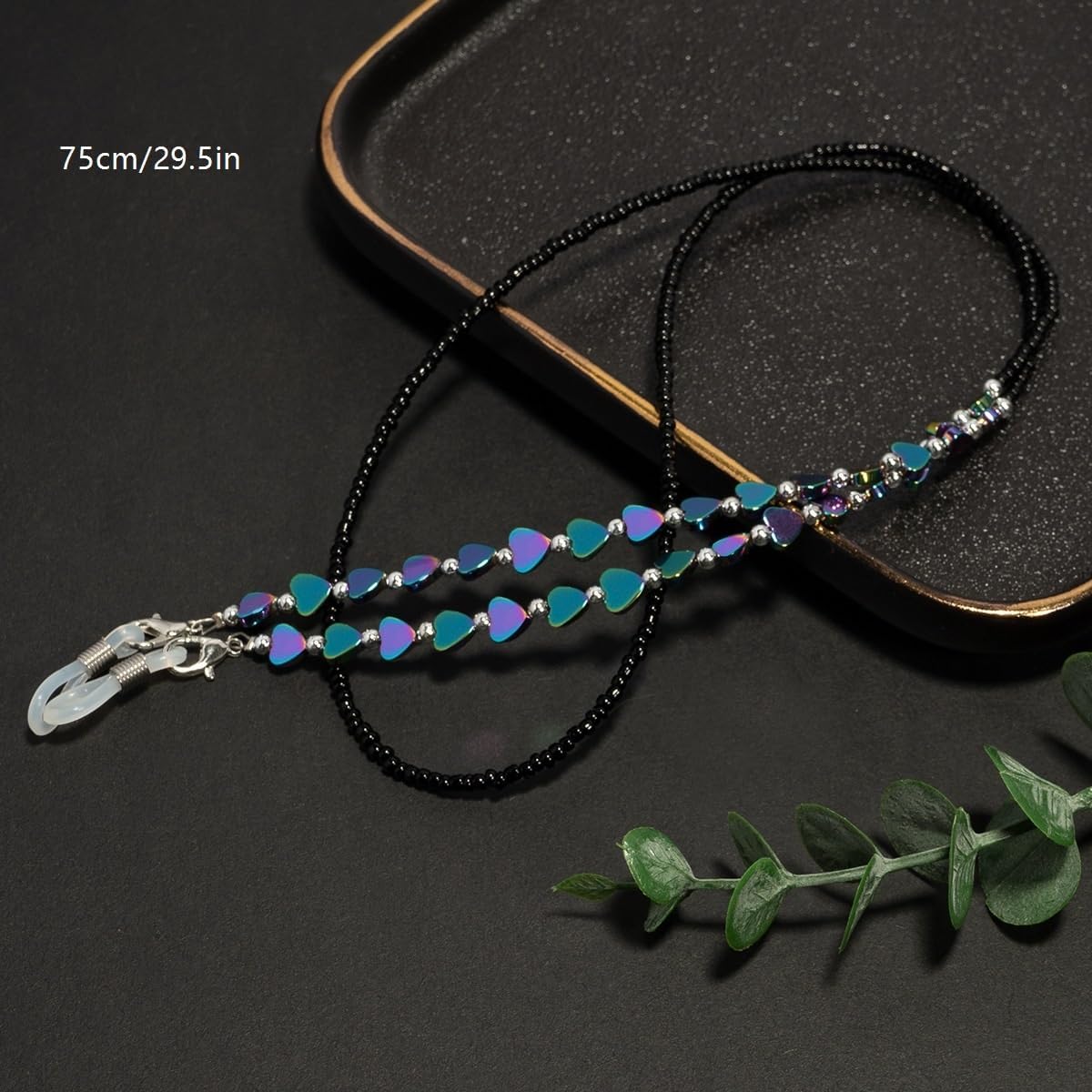 Black Gallstone Eyeglass Chains Sunglasses Hanging Neck Handmade Eyewear Lanyard