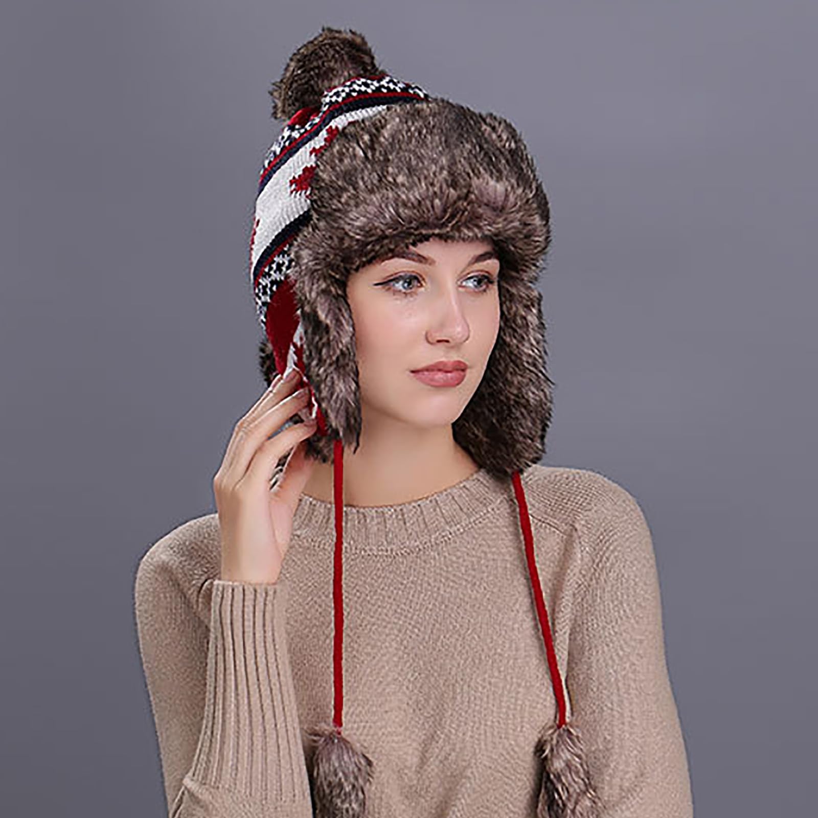 OhMill Chapka en Fausse Fourrure Chapka Suède Chapeau de Trappeur Chapeau de Chasse Russe Chaud Bonnet Tricoté avec Cache-Oreilles Anti-Vent pour Extérieur d’Hiver