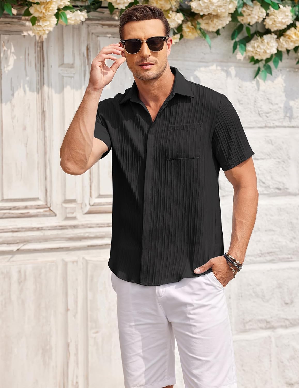 COOFANDY Men's Casual Textured Short Sleeve Button Down Summer Beach Shirt - Image 7