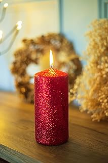 Marco Paul Christmas Large Red Glitter Pillar Candle, Non Sc
