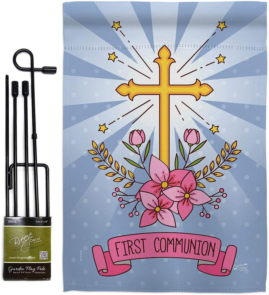 Holy Communion Burlap Burlap Garden Flag Set Wall Holder Religious First Cross Chalice Eucharist Christian Religion Tradition Small Decorative Gift Yard House Banner Double-Sided Made In USA 13 X 18.5