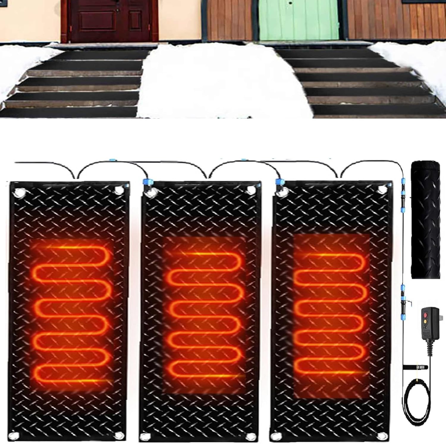 Heated Snow Melting Mats for Entrances Outdoor Stairs 1/2/3/4/5 pcs Non-Slip Winter Removal and Ice Melt Products -Snow Melting Mats, for Winter Snow Removal(3 Pcs,12x36in/(30x90cm))