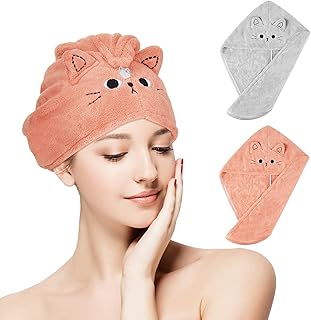 Tatuo 2 Toallas de Microfibra de Pelo Toalla Absorbente de Cabello Envoltura de Turbante de Secado Rápido Turbante de Evit...