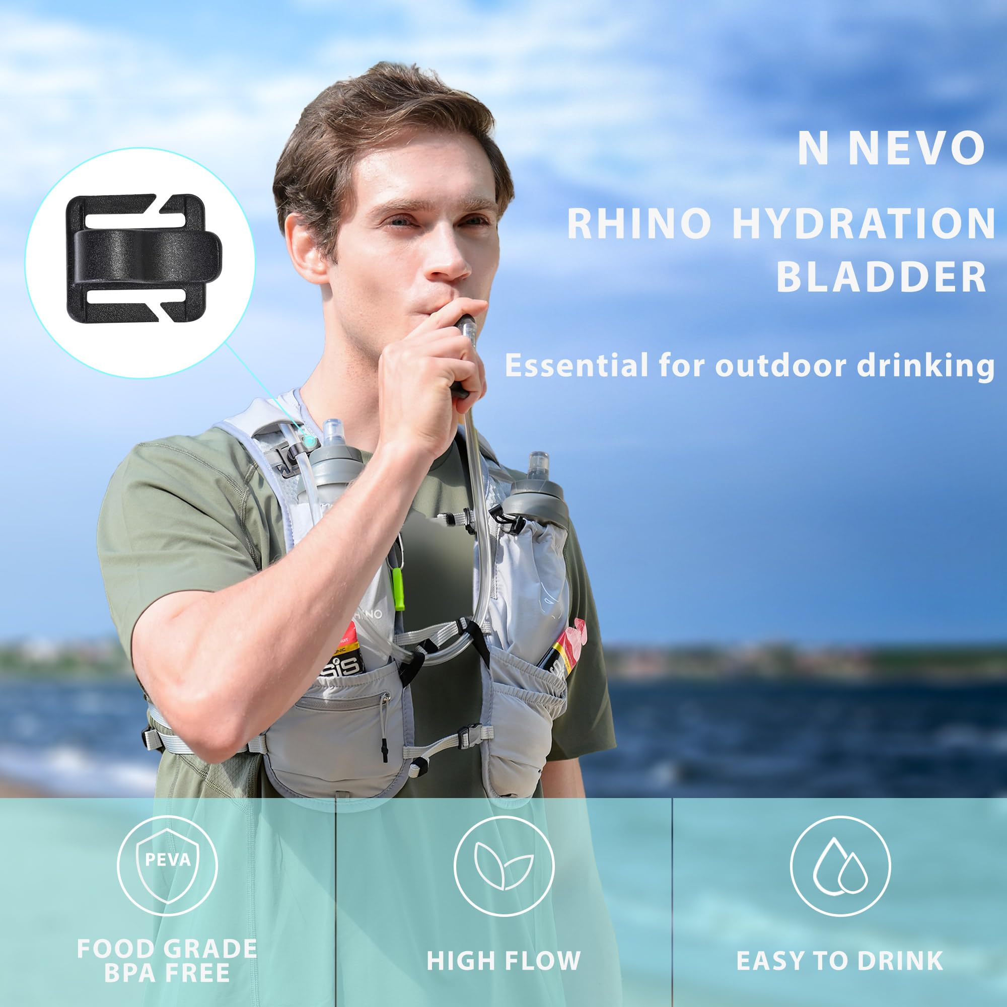N NEVO RHINO Trinkblase 2L-3L, Wasserspeicher für Wanderrucksack, auslaufsichere Wasserspeicherblase, BPA-frei, Wasserbeutel, Trinkrucksack für Camping, Radfahren, Laufen