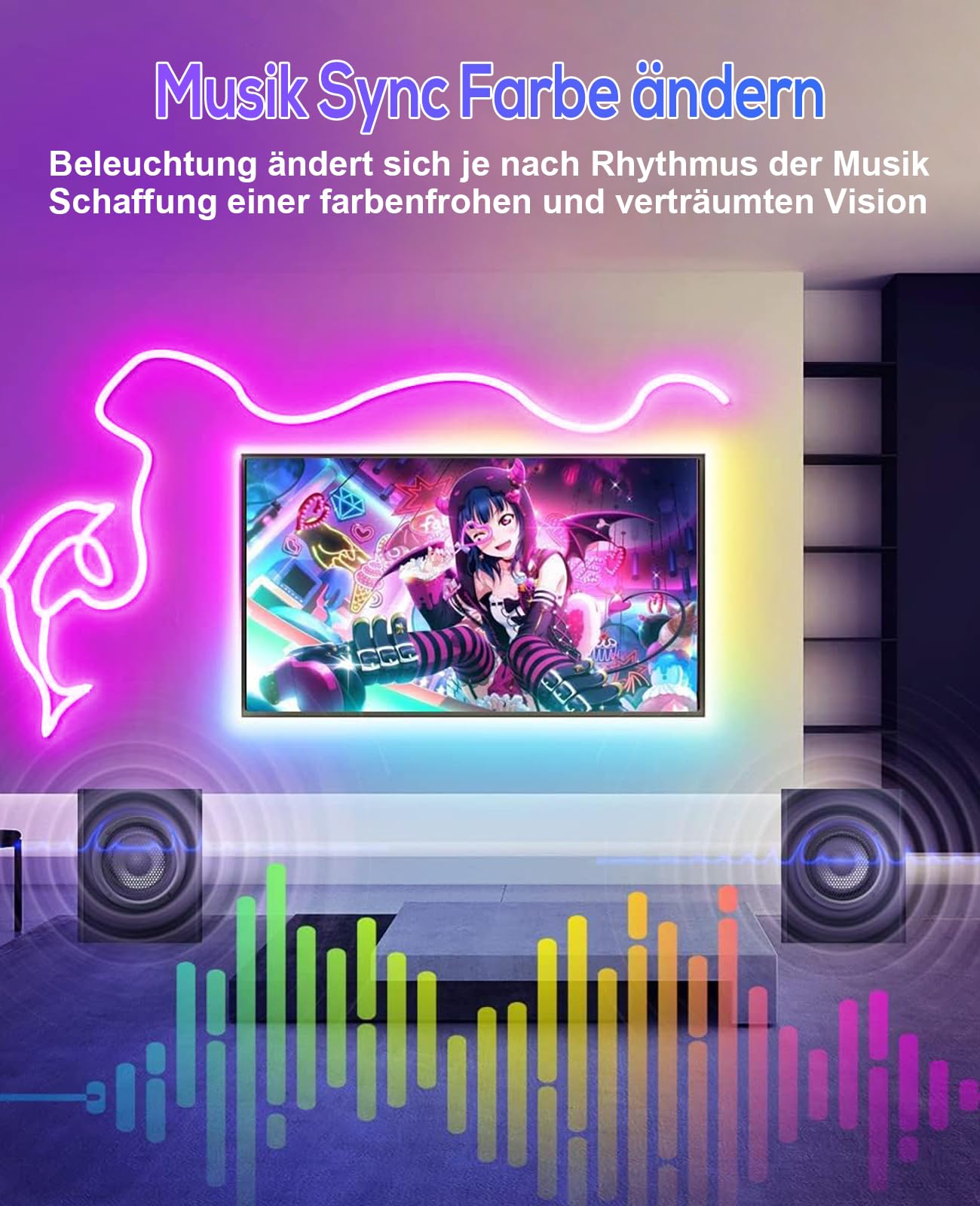 Striscia LED al neon dimmerabile, 3 metri, funzione fai da te con controllo app, musica sync gaming, RGB al neon, per interni, esterni, casa, cucina, soggiorno, camera da letto, soffitto, festival,