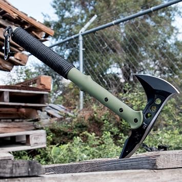 M48 Tactical Tomahawk Military Axe - Green/Black with Compass & Sheath