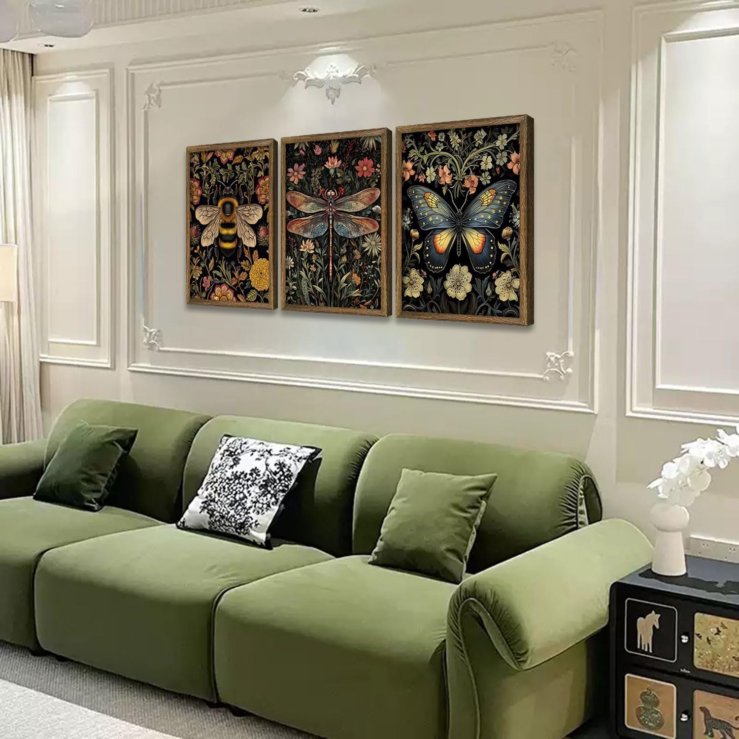 3 Pcs Framed Retro Insect Wall Art Decoration Paintings With Wooden Flower Canvas Wrapped Posters Hummingbirds Dragonflies Butterflies Art Gallery Level Prints Hanging Home Furnishings Office Bedrooms Living Rooms Decoration Pictures