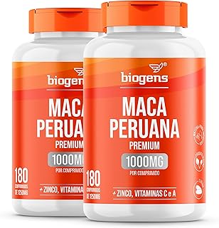 Maca Peruana Premium 1000mg Vegana, Biogens, Kit 2x 180 comprimidos