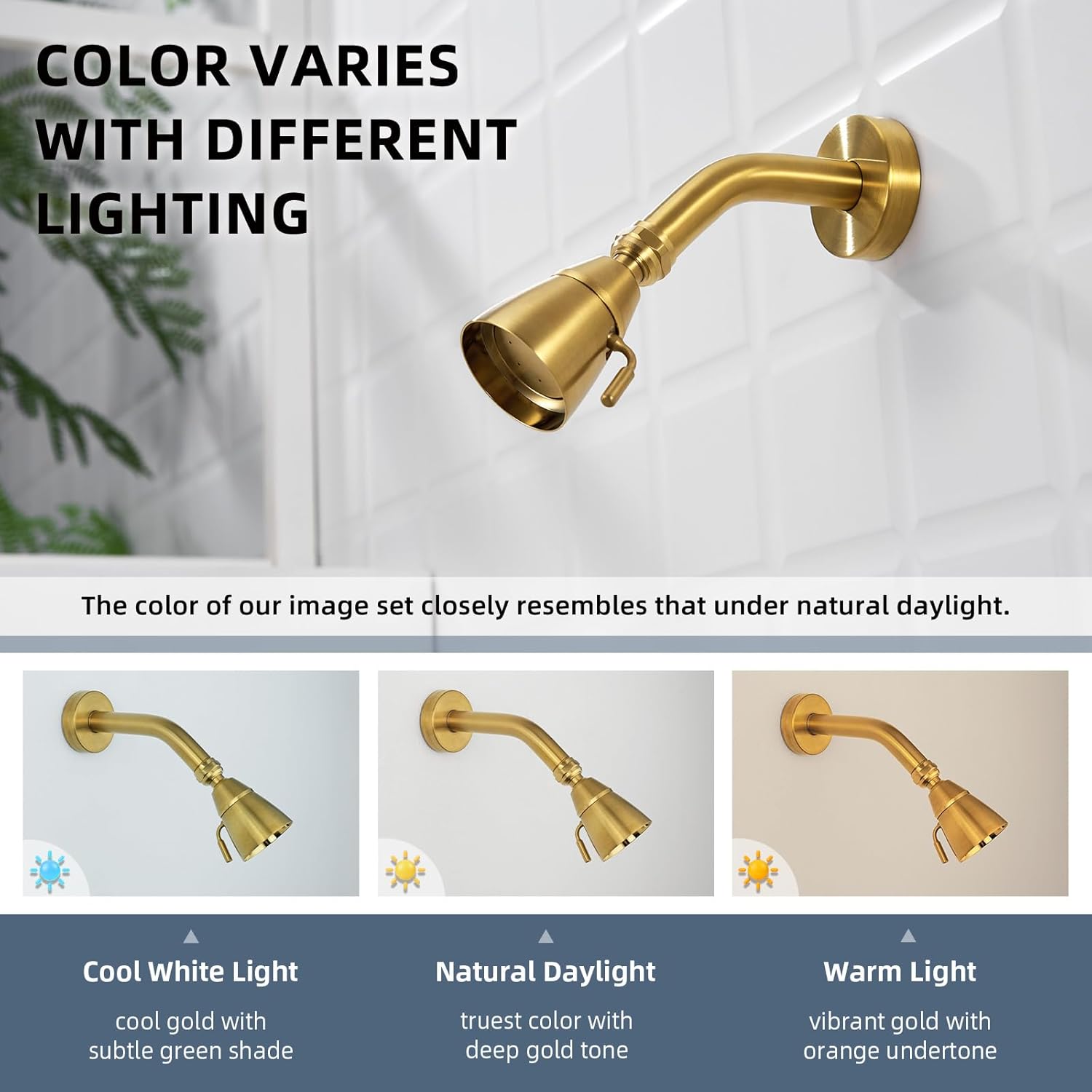 Angle Simple High Flow Shower Head, Brass Shower Sprayer for Outdoor, Adjustable Angle and Water Flow, G 1/2, Brushed Dark Gold