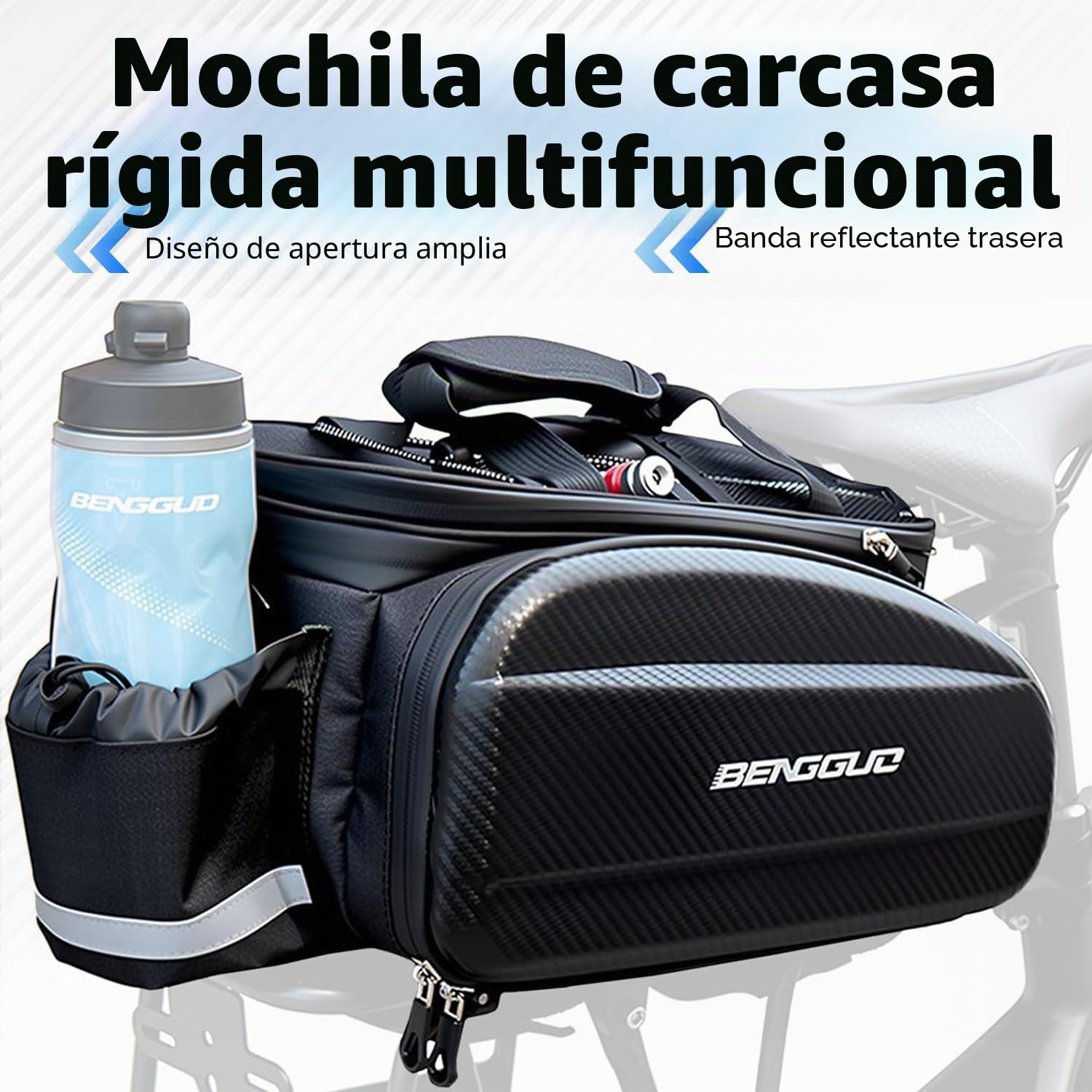 Alforja de bicicleta para portaequipajes, 30 L, escalable, impermeable y reflectante, con correa para el hombro y varios compartimentos, bolsa multifuncional para el asiento trasero para ciclismo