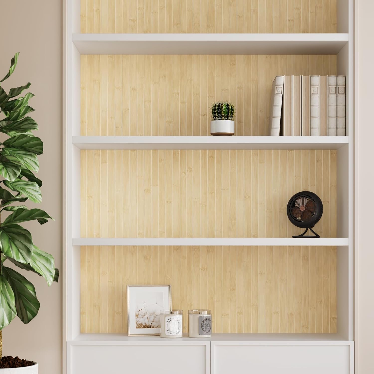 VaryPaper 15.7" x 315" Bamboo Wood Contact Paper Peel and Stick Countertops Wood Slat Wallpaper Waterproof Self Adhesive Wooden Vinyl Wrap Removable Wooden Wall Paper for Bedroom Living Room Farmhouse