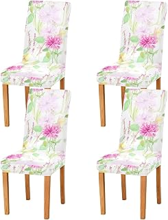 Watercolor Floral Wedding Chair Covers Removable Washable Parson Chair Covers Set of 4 for Home Party Hotel Wedding Ceremony