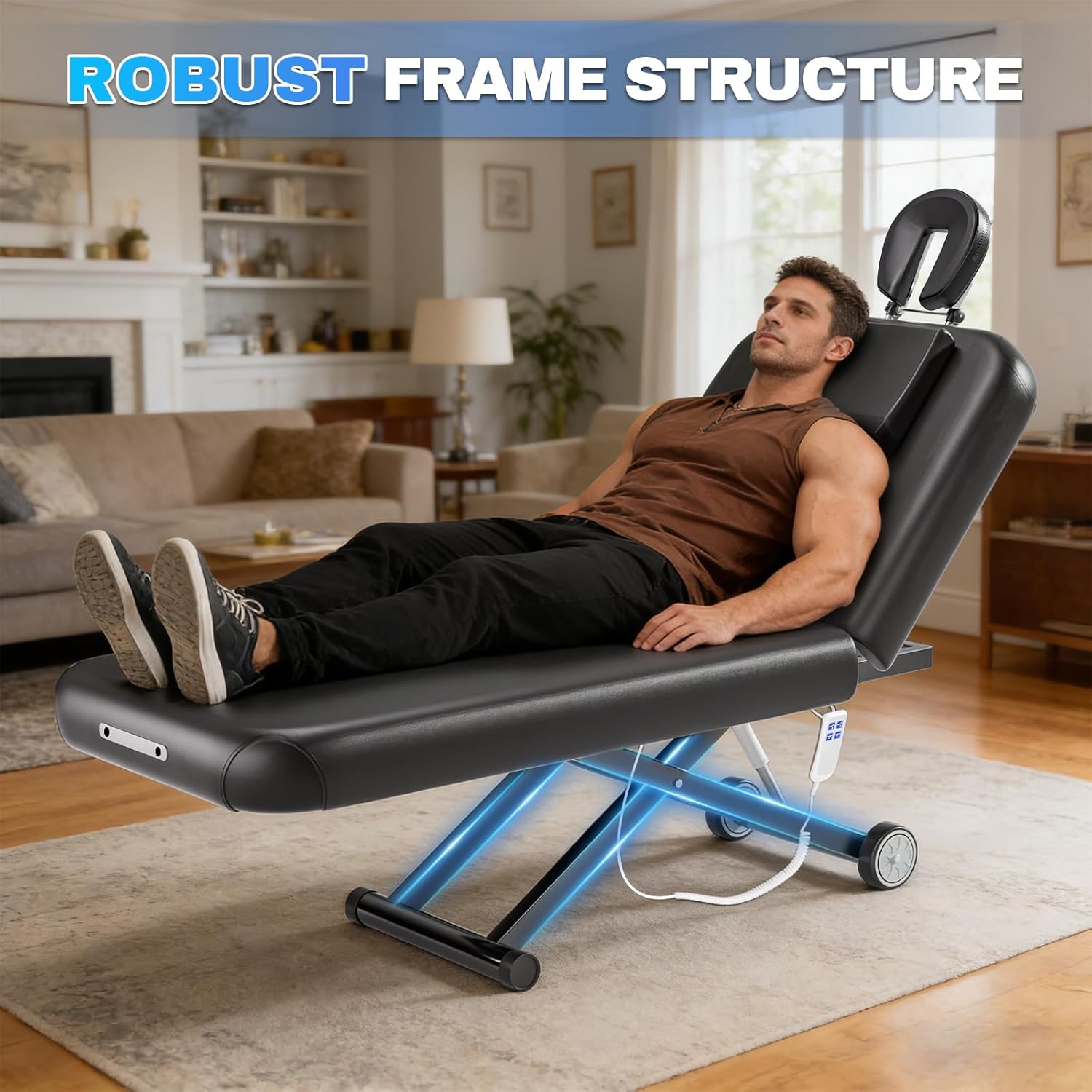 Fully Electric Massage Table with Lift, 1500lbs Capacity - Professional Adjustable Facial Bed for Estheticians, Spa & Waxing, Heavy-Duty 550lbs Capacity 2r5 2r7 (Black - X-Shaped)