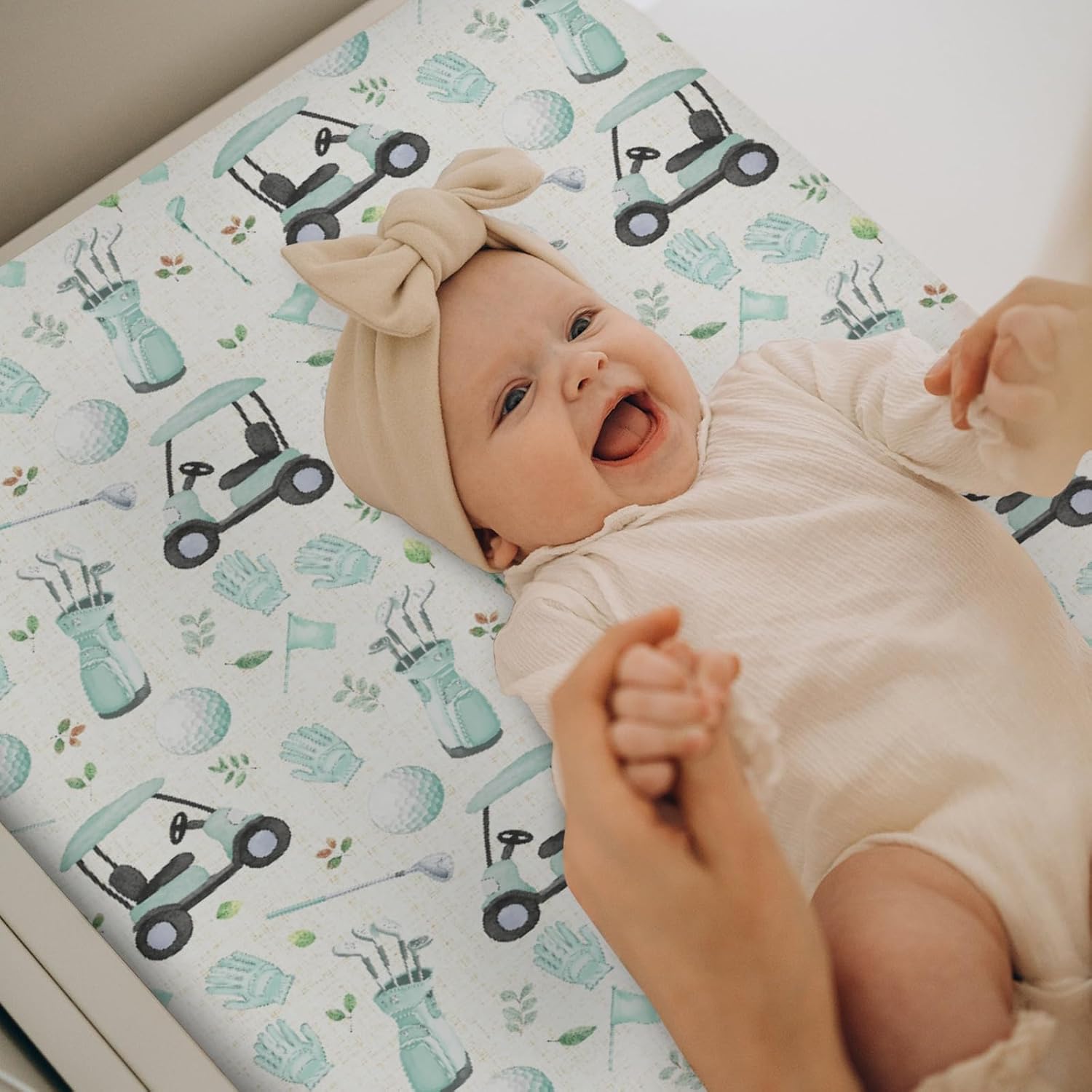 Green Golf Changing Pad Covers for Baby Girls Boys Sports Golfing Fitted Change Table Pad Covers Mats Golf Lovers Gift Soft Diaper Change Table Cover Sheets for 32''×16'' Contoured Pad