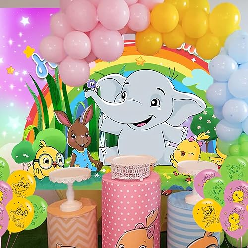 Miniatura 4 de Canticos - Suministros para fiesta de cumpleaños, 1 telón de fondo de feliz cumpleaños, 18 globos de pollitos pequeños para decoración de fiesta de