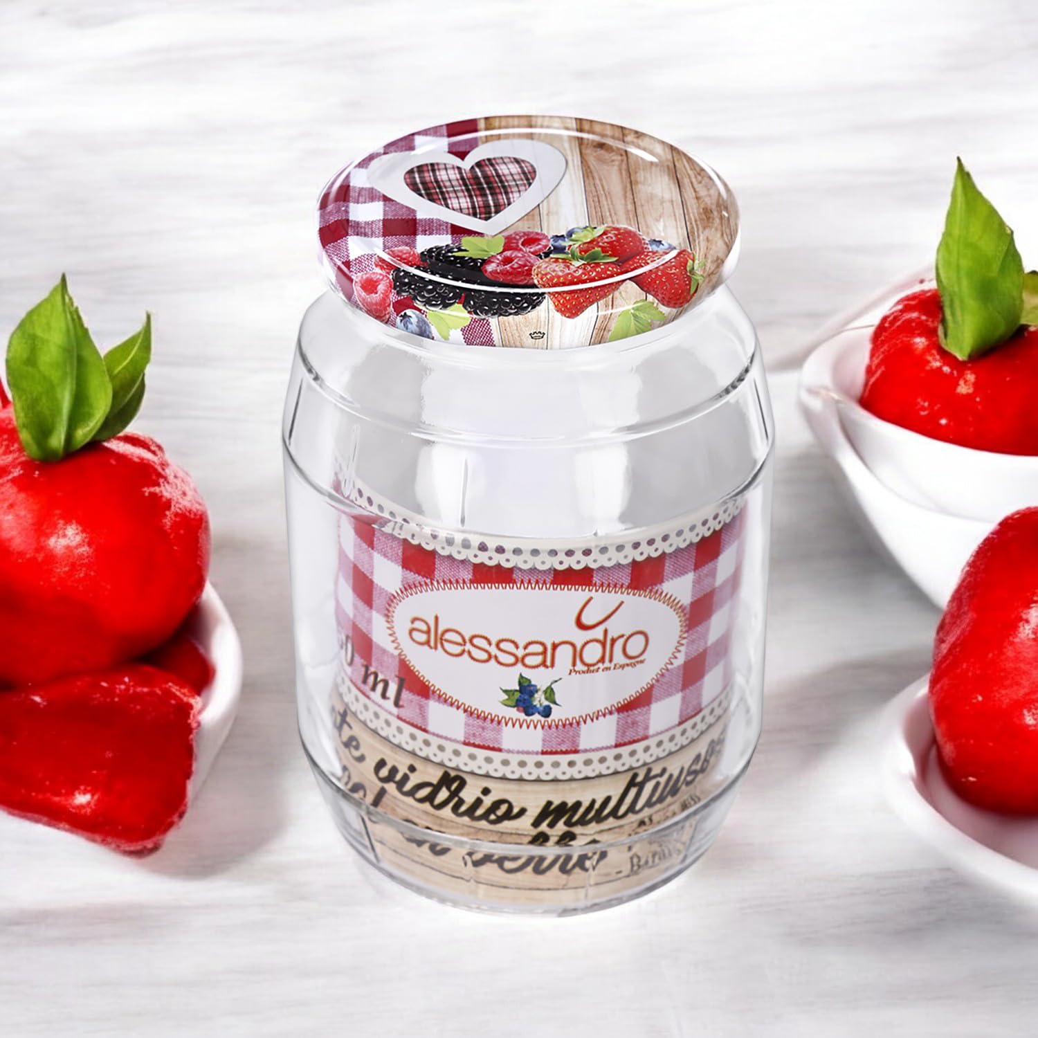 TWO TIGERS Tarro de Cristal 950ml con Tapa. Pack 6 Unidades. Frascos con Tapa de Frutas. Bote Cocina, Legumbres, Hostelería, Cafeterías, Bares, Restaurantes. Cierre Hermético (950ml 6uds)