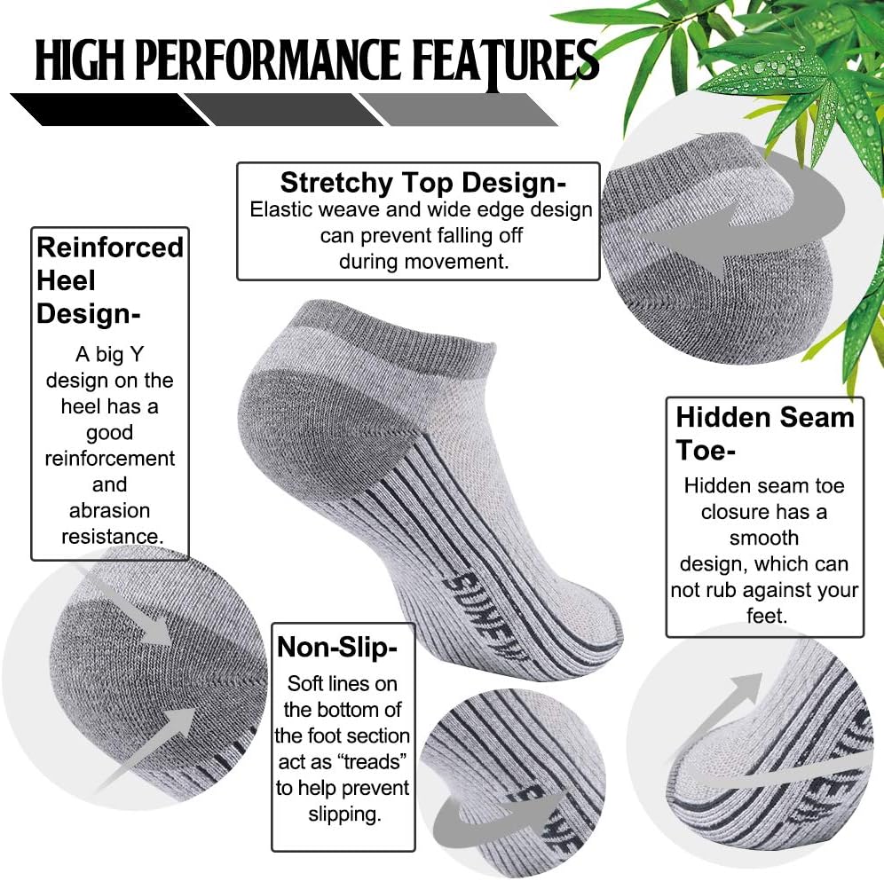 Sunew 3 Pairs Viscose Bamboo Socks, Unisex Cushioned Comfortable Ankle Workout Hiking Golf Socks - Image 5