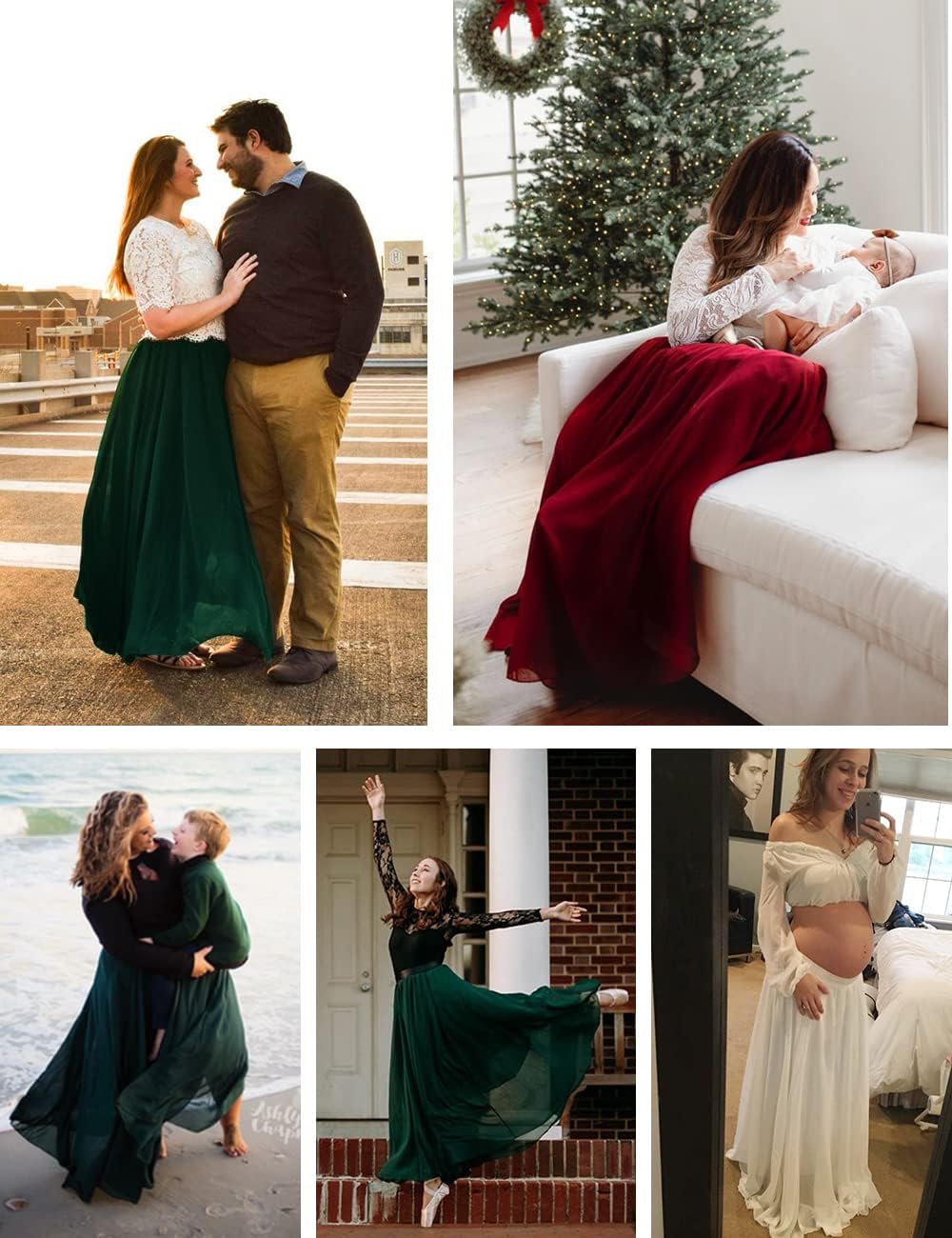 v28 Women Full/Ankle Length Elastic Pleated Retro Maxi Chiffon Long Skirt - Image 4