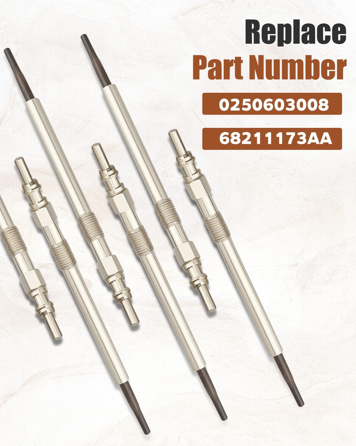 6Pcs Diesel Glow Plugs Set Fit for Jeep Grand Cherokee 2014-2019, Fit for Ram 1500 2014-2018, Fit for Ram 1500 Classic 2019 3.0L V6, Replace 0250603008 68211173AA 68460484AA 68460484AB GP130