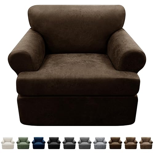 2-Pieces T Cushion Armchair Slipcovers Leather Look Couch Cover Chair