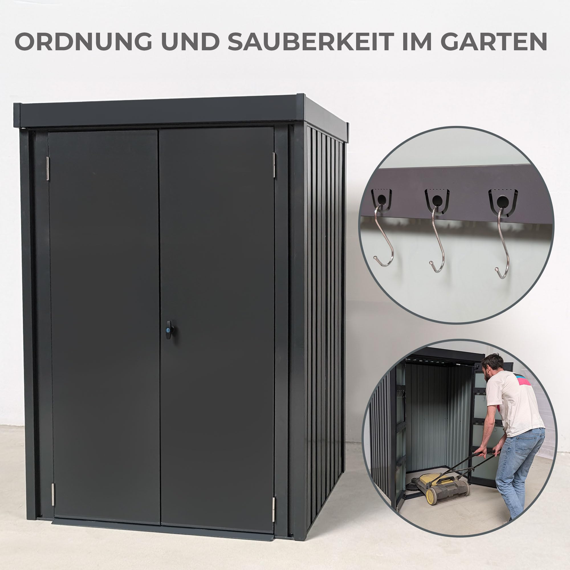 Gerätehaus Metall 1,3m² | Premium Geräteschuppen 98 x 133 x 185cm Gasdruckdämpfung