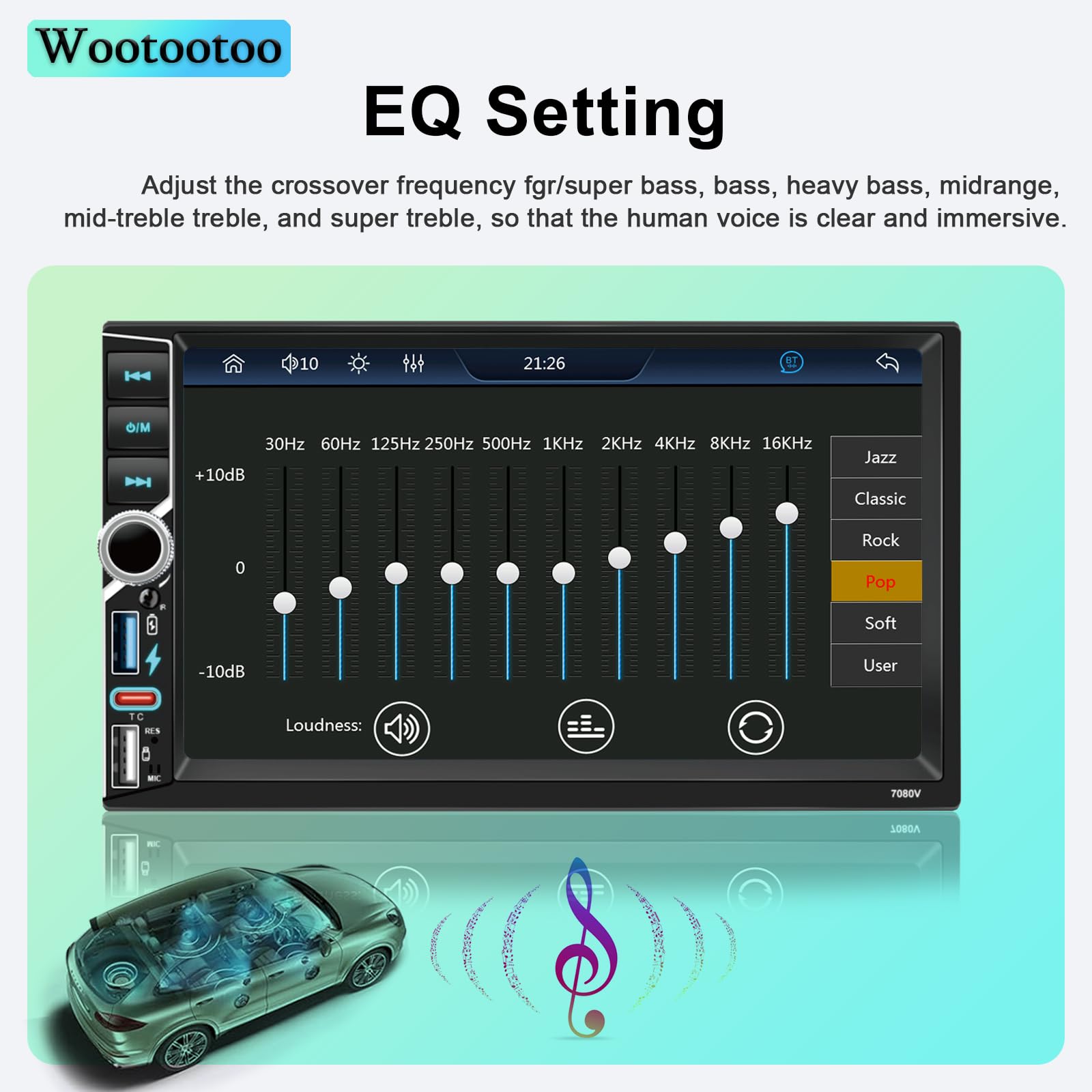 Autoradio 2 DIN BT Autoradio Car Play Voiture avec sans Fil carplay & Android Auto,Double Din 7 Pouces HD Écran Tactile,RDS Radio FM/Type C/Charge Rapide/Microphone/Caméra de recul