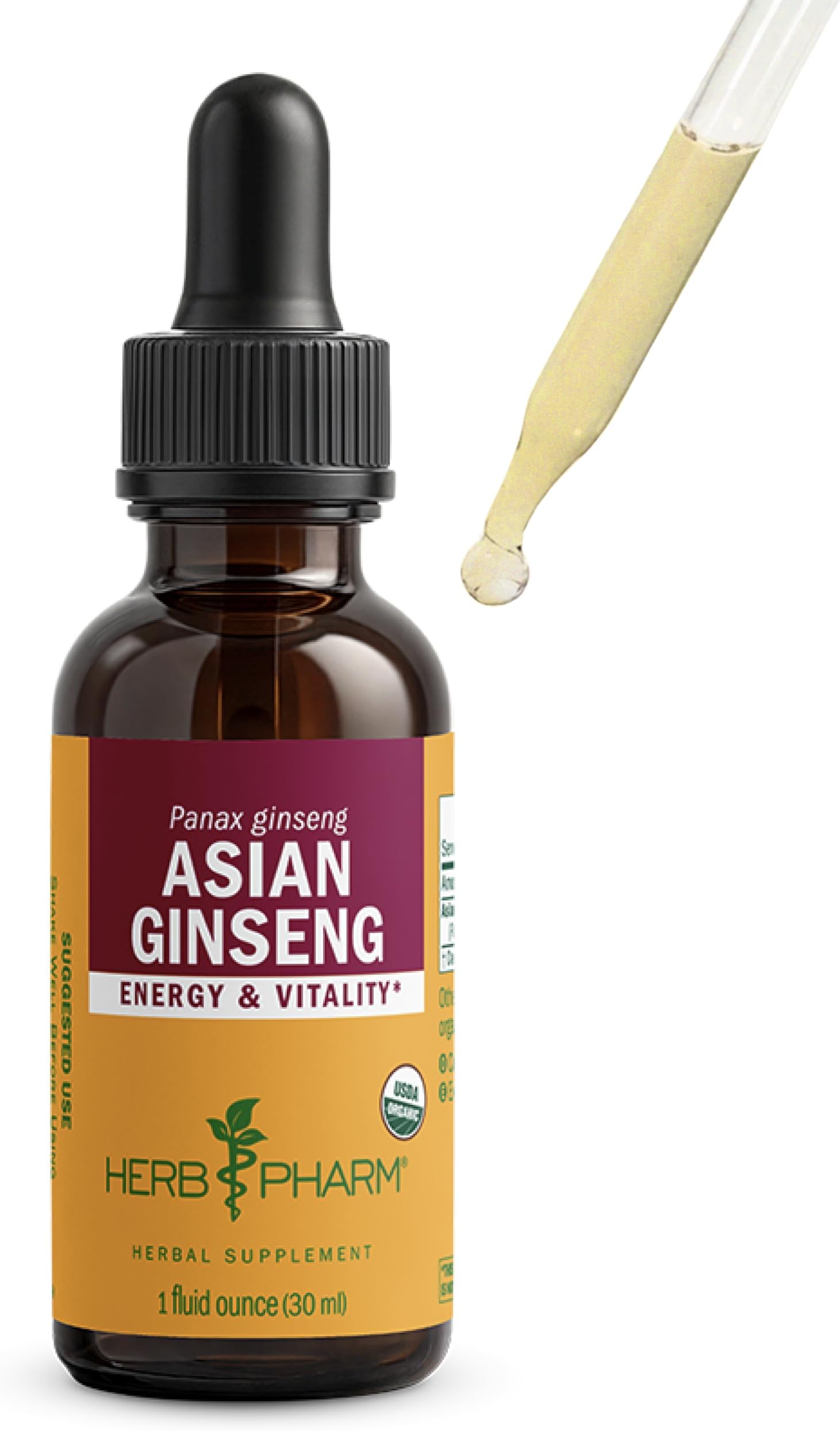 Herb Pharm Asian Ginseng Liquid Extract: Organic Korean Ginseng, Energy, Sharp Focus, Adaptogen for Daily Stress, Fast-Absorbing & Sugar-Free Panax Ginseng Root Tincture, Up to ~3 Week Supply, 1 oz*
