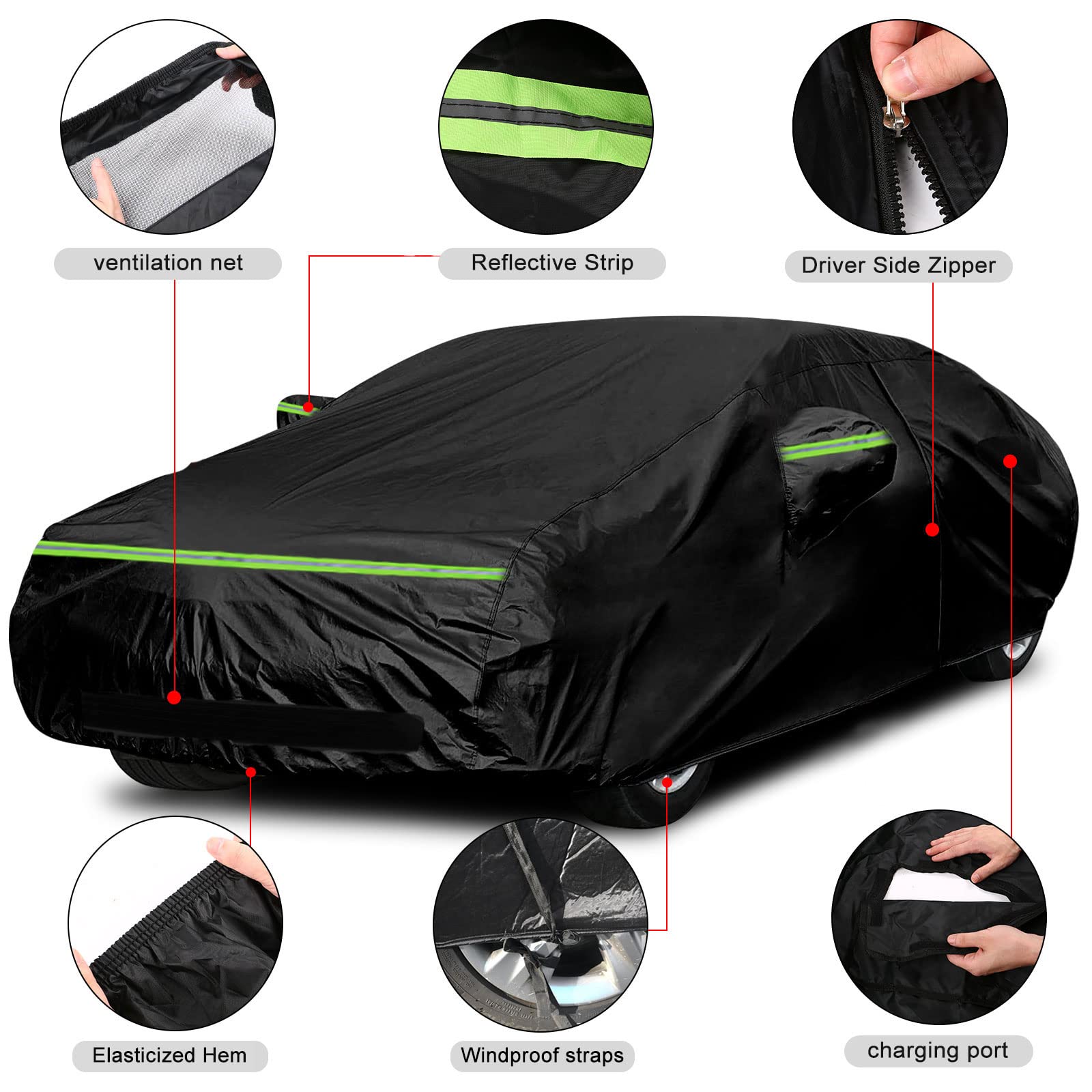 10-Layer Car Cover Waterproof All Weather - See Vehicle Size-Chart - View #3