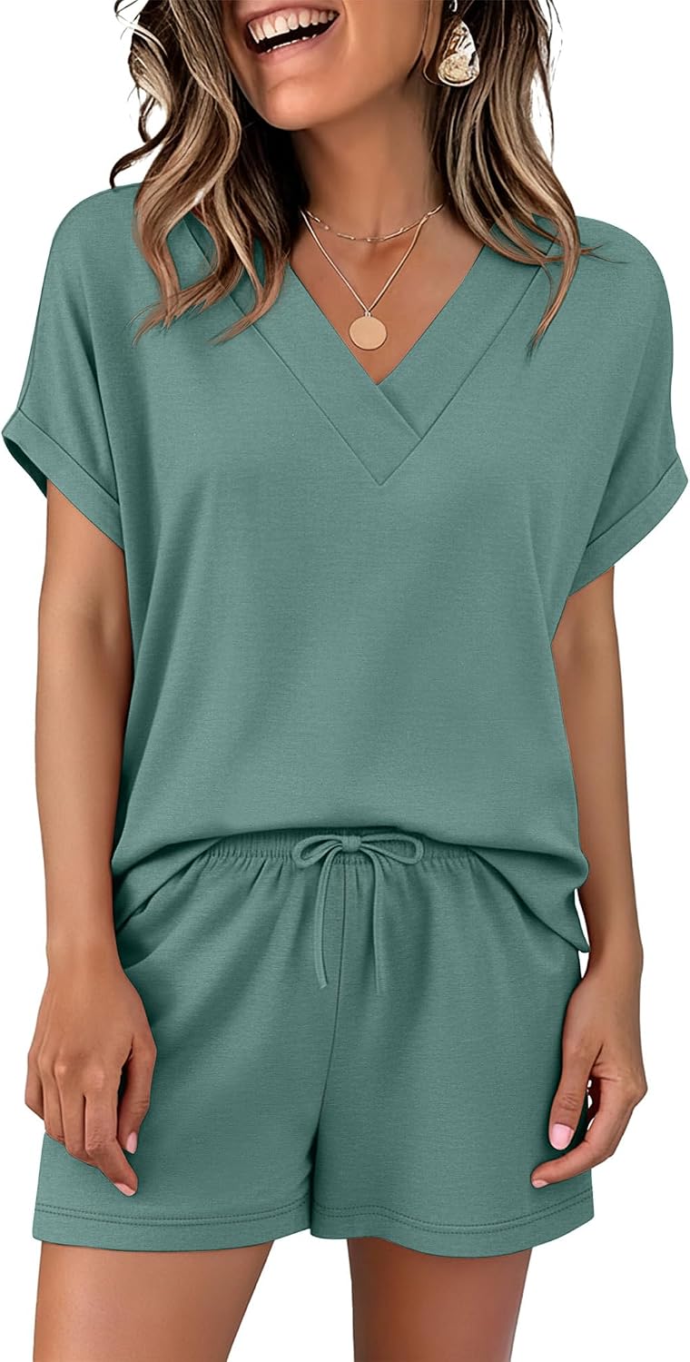 ANRABESS Women Summer Two Piece Lounge Sets Top Matching Shorts Pajama Set 2026 Spring Casual Outfits Beach Vacation Clothes