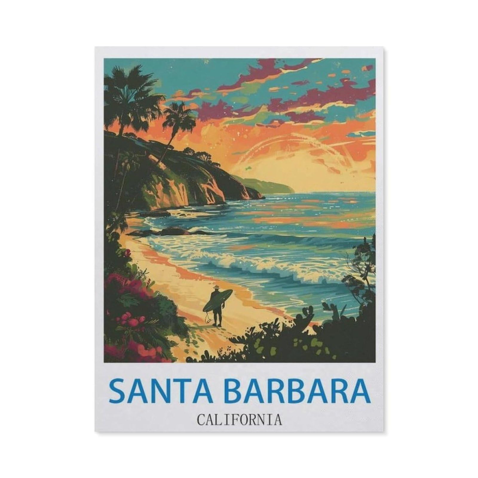 BEAYODKP DIY Diamond Painting，Santa Barbara California ， Surf（30 x 40 cm）