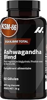 Visuel du produit : Ashwagandha Blend Ashwagandha KSM-66, Rhodiola, Magnésium bisglycinate, Vitamine B6 – Nootropique et Adaptogène qui aide au Sommeil, à la Clarté Mentale et au Bien-être Général, 60 Gélules – Nyvos
