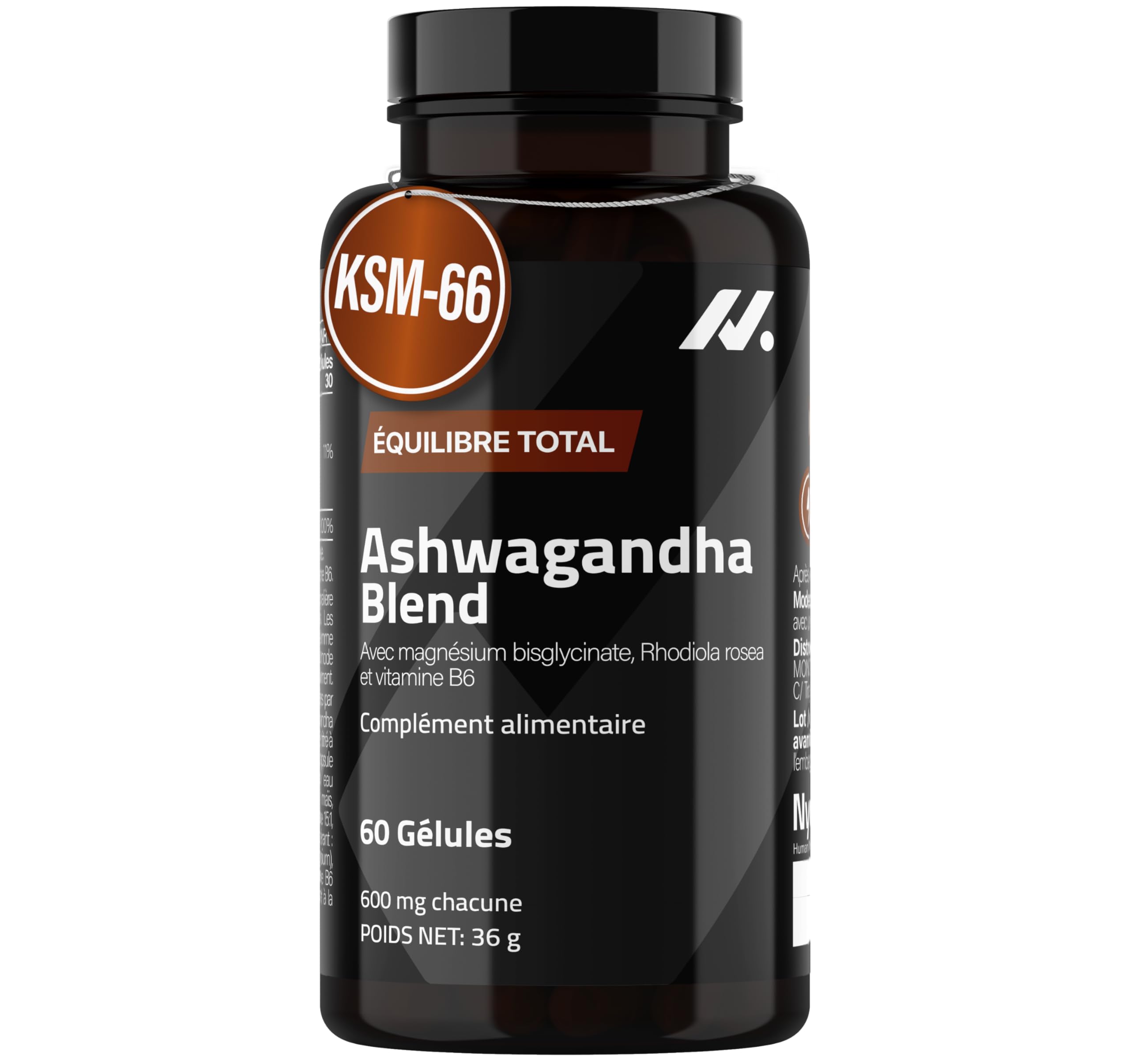 Ashwagandha Blend Ashwagandha KSM-66, Rhodiola, Magnésium bisglycinate, Vitamine B6 – Nootropique et Adaptogène qui aide au Sommeil, à la Clarté Mentale et au Bien-être Général, 60 Gélules – Nyvos