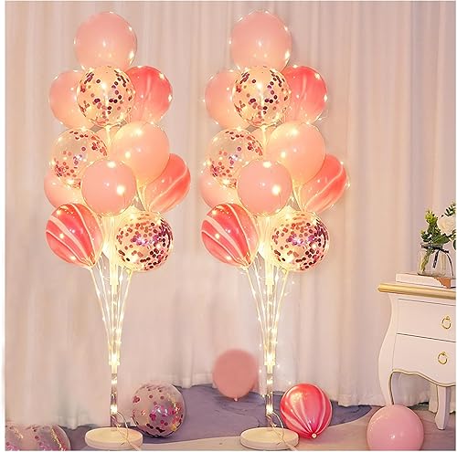 Juego de 2 soportes para arco de globos con base y cadena de luz + 26 globos, kit de soporte de columna de globos para decoración de suelo para baby