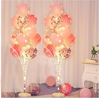 2 Sets Balloon Arch Stand with Base and String Light + 26pcs Balloons,Balloon Column Stand Kit for Floor Decorations for Baby Shower Graduation Birthday Halloween Wedding Party