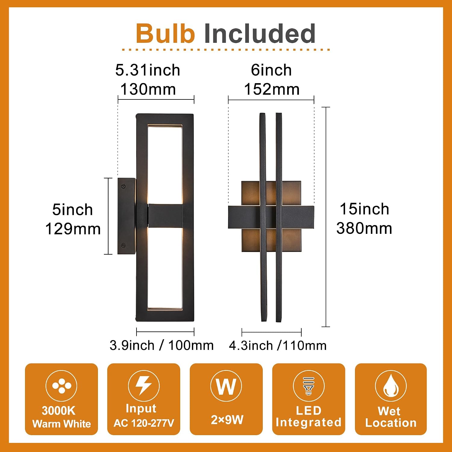 15Inch Small Outside Lights High-End Black Wall Scones IP65 Waterproof Anti-Rust Garage Lights, Elegant Outdoor Lamp for House Porch Patio Garage Front Door,Outdoor Wall Lighting Fixtures