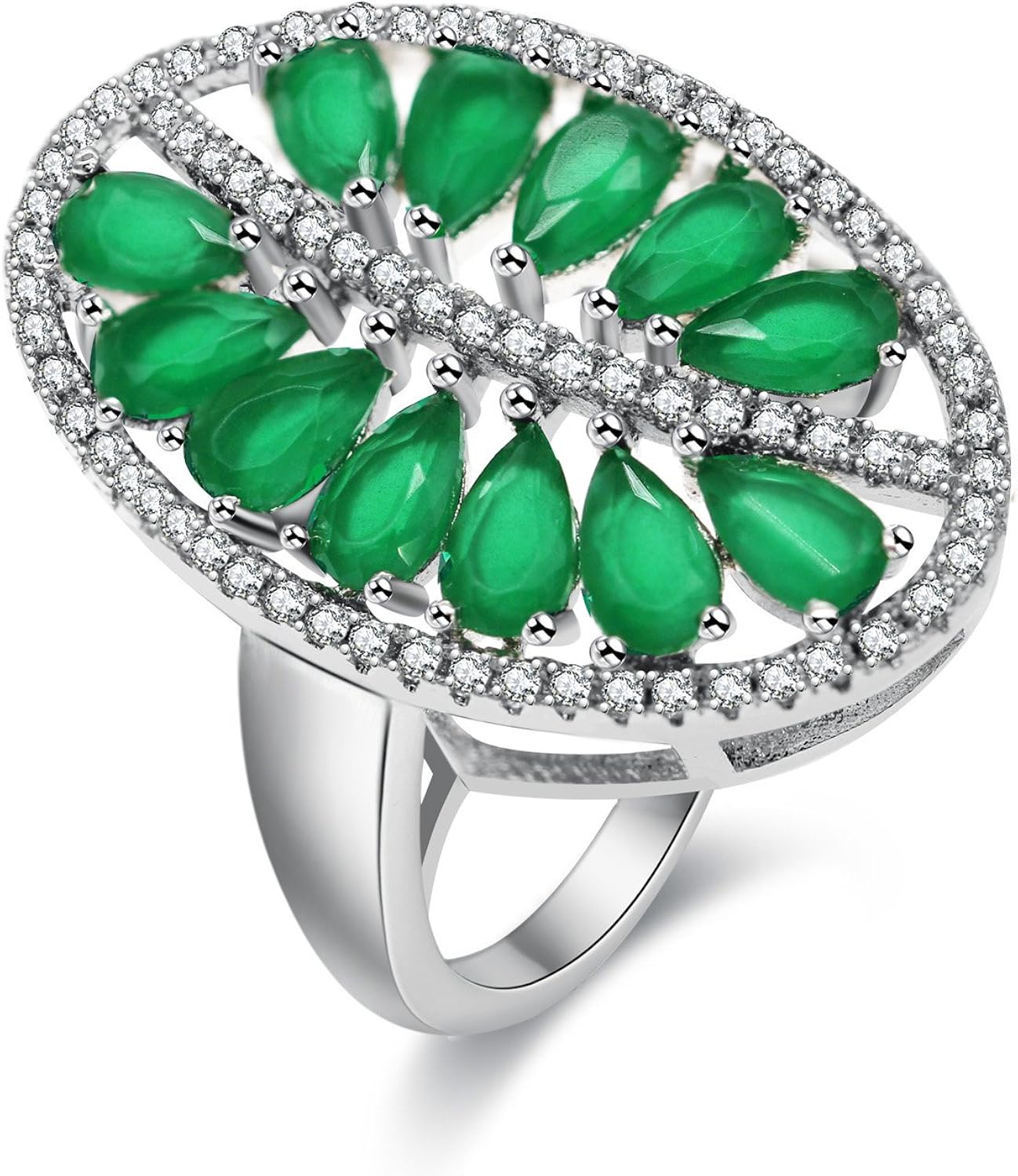 Uloveido Green Rhinestones Branch Tree Leaf Ring, Oval-Cut Cubic Zirconia Birthstone Engagement Rings (Size s) PJ100-9