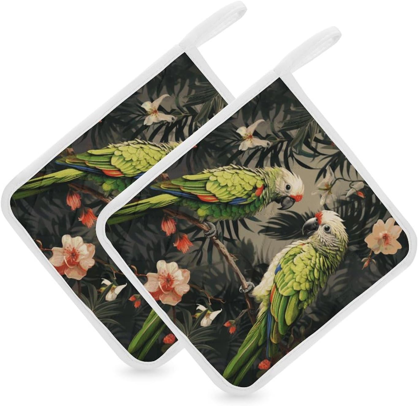 Pot Holder Set of 2 Couple Parrots Olive Printed Potholders for Kitchens Heat Resistant & Non Slip Potholders for Kitchen Cooking Baking BBQ