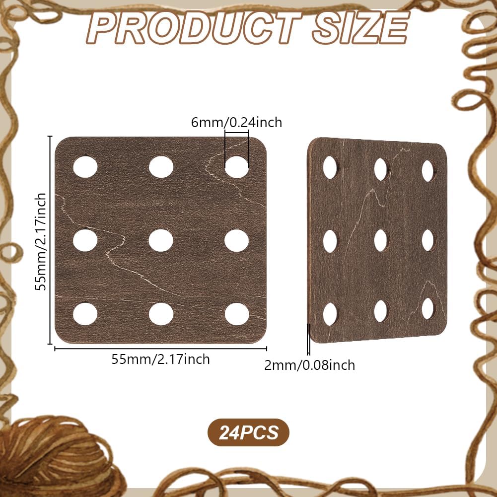 AHANDMAKER 24Pcs Weaving Cards, 2.17x2.17" Square Wood Tablet Weaving Cards, 9 Holes Loom Cards Handmade Weaving Tool Weaving Supplies for Knitting Loom or Inkle Loom Accessories, Coconut Brown