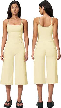ABOCIW Workout Sets for Women Two Piece Halter Sports Bra Matching Wide Leg Capri Pants Gym Work Yoga Pilates Outfits