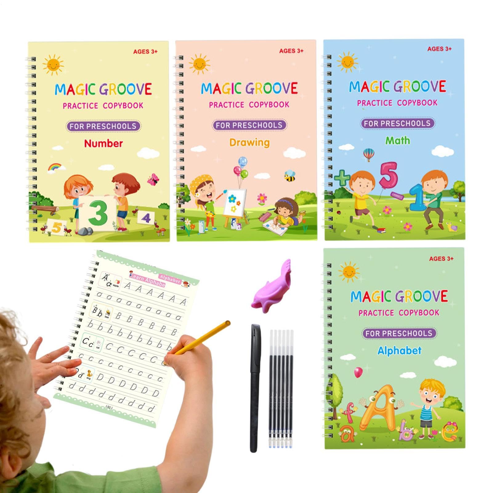 Grooved Handwriting Practice - Kids Writing Copybook, Magic Reusable Workbook, Preschool Learning Book, Writing Tracing Guide | Educational Activity Book for Early Learning, Handwriting Skill