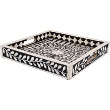 Handicrafts Home Bone Inlay Black Decorative Ottoman Serving Tray, 12x12