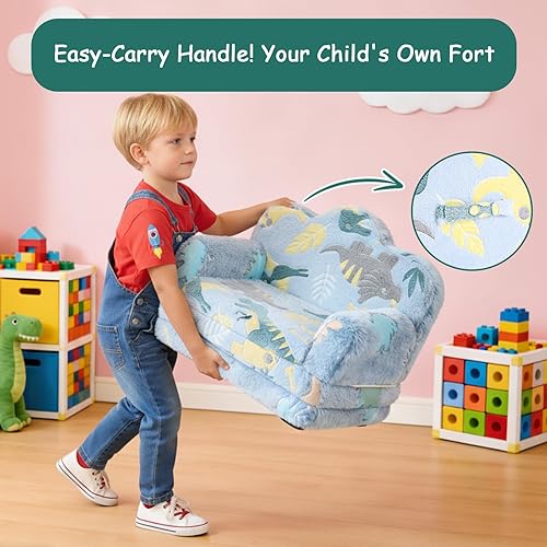 Miniatura 78 de Tiita Silla infantil de felpa para niños, sofá de felpa que brilla en la oscuridad, sofá para niños pequeños con funda lavable, asa de transporte,