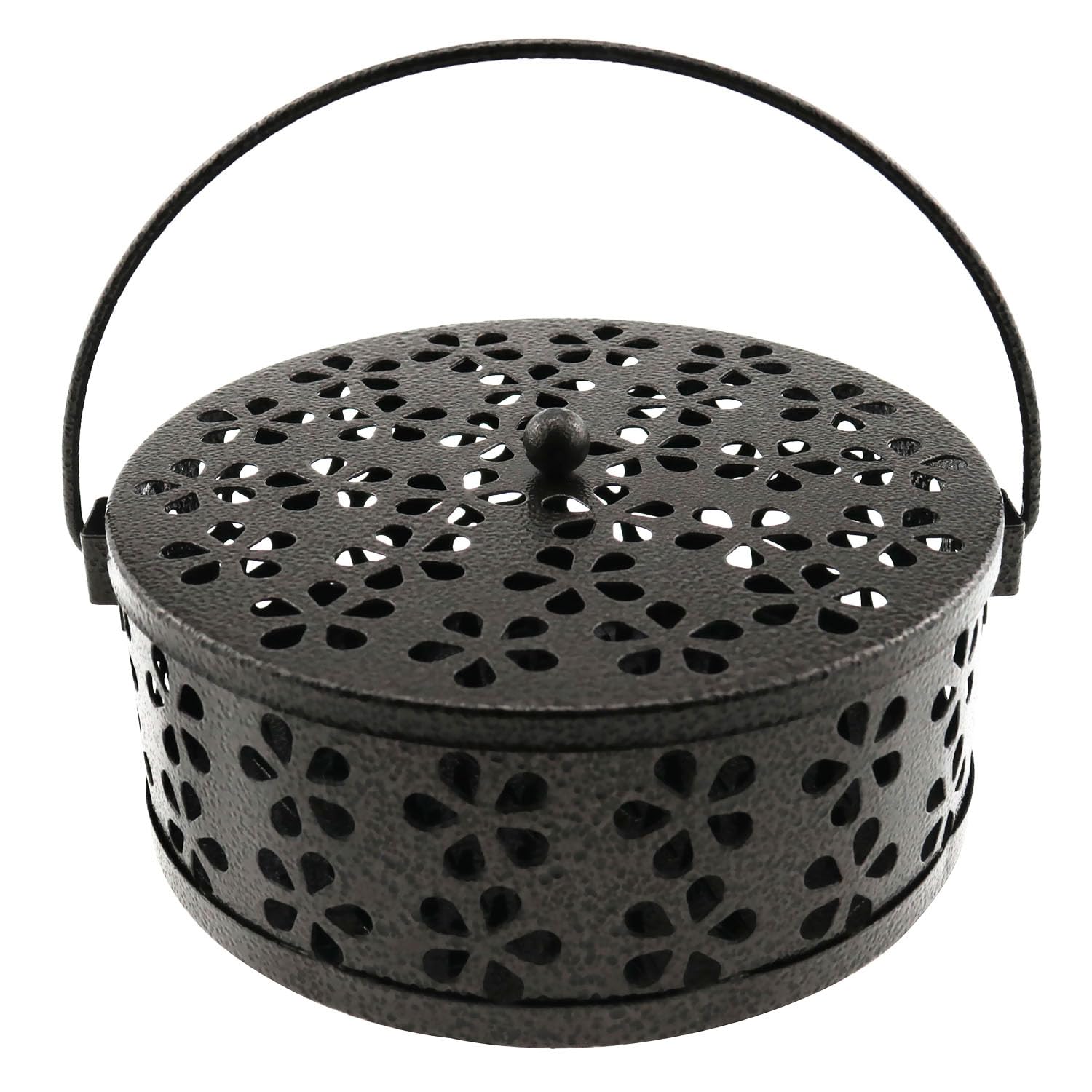 E-outstanding Retro Bronze Portable Iron Mosquito Coil Holder Round Fireproof License Holder Hangable Outdoor Home Hollow Mosquito Incense Plate Box