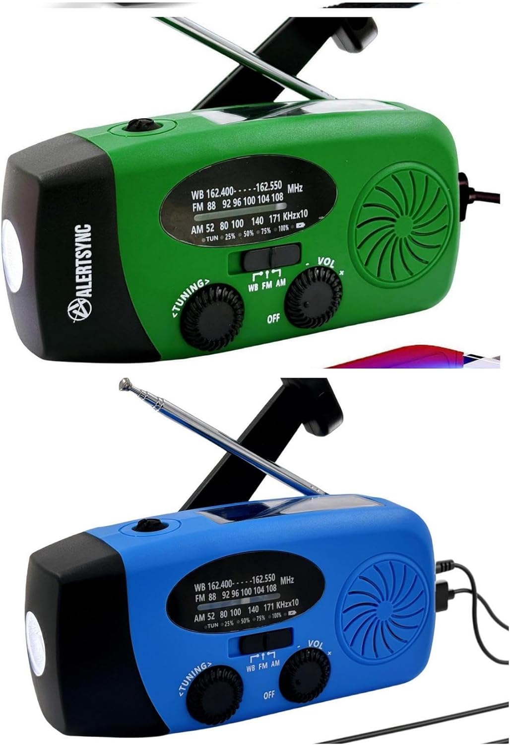 5000mAh Green + Blue Weather Emergency Radio, Portable Solar AM/FM/NOAA Hand Crank Radio, Cell Phone Charger with SOS, 1W LED Flashlight, Headphone Jack, Power Bank for Emergency Preparedness